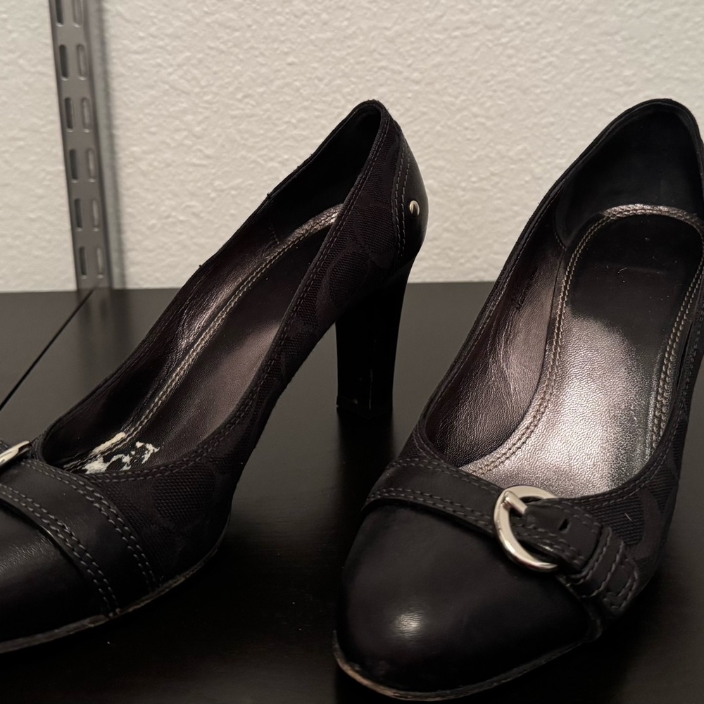 Coach Elegant Black Heels with Silver Buckle - Picture 1 of 4